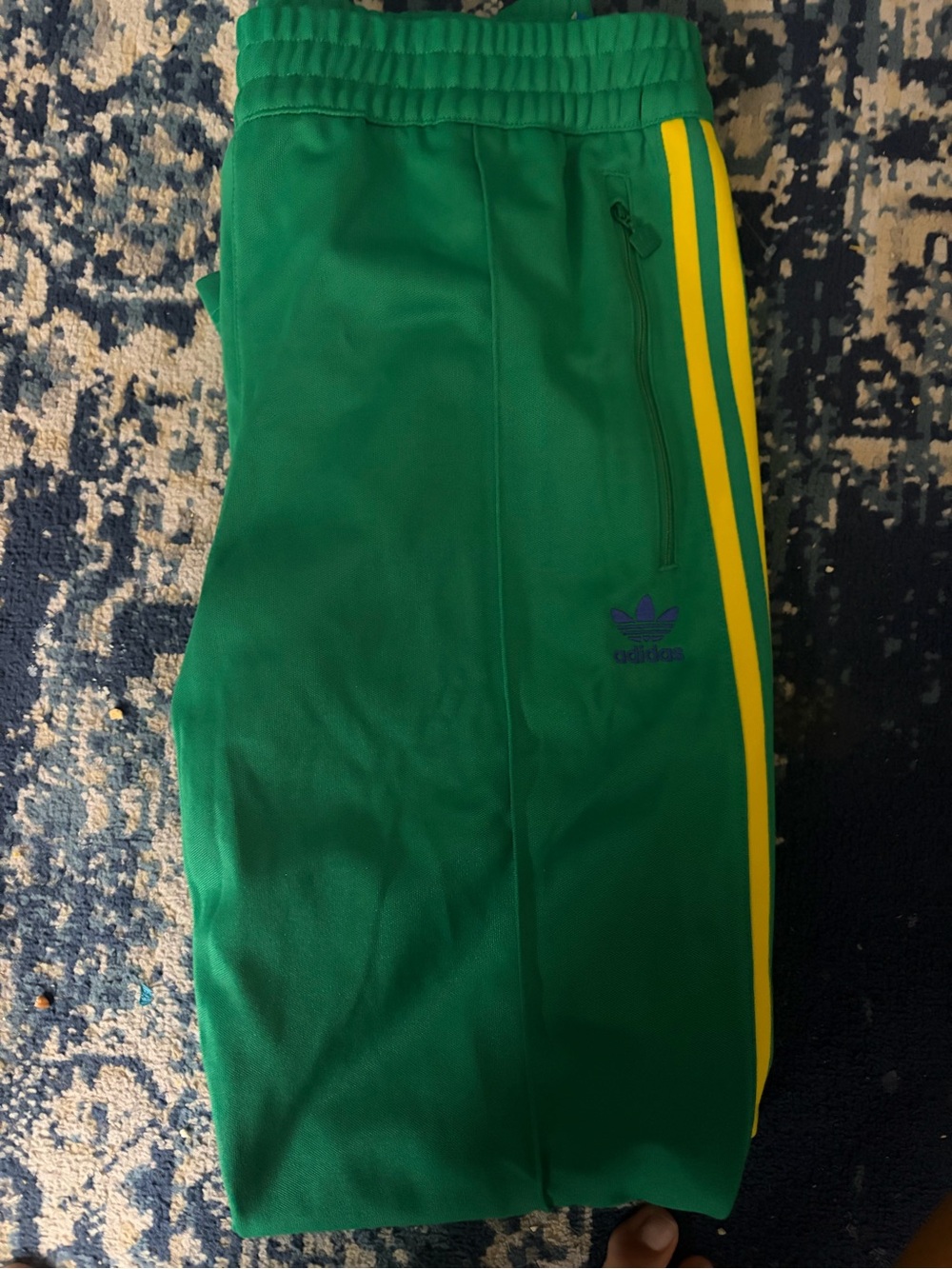 adidas beckenbauer track pants taper green and yellow